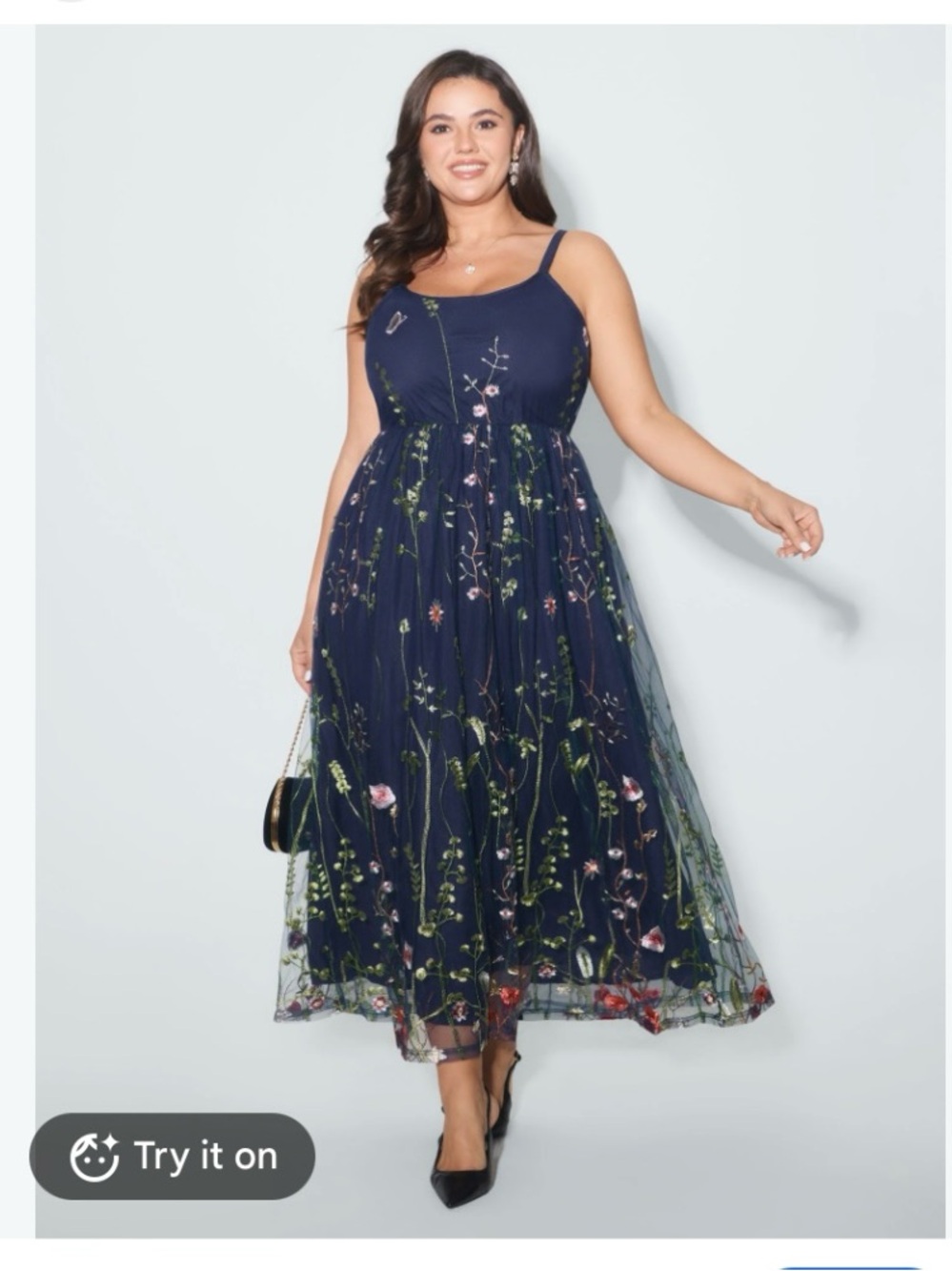 New Bloomchic Women 22-24 U- Neck Floral Embroidered Mesh Cami Dress